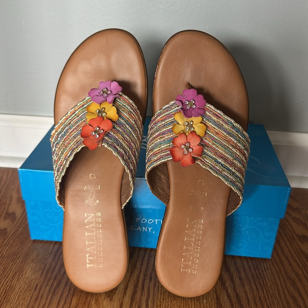 Italian Shoemakers Multicolor Floral Slide Sandals - Brown